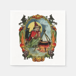 Guardanapo De Papel Halloween antigo, bruxa com gato preto