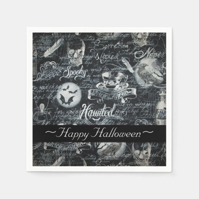 Guardanapo De Papel Halloween Assombrado Negro e Branco (Frente)