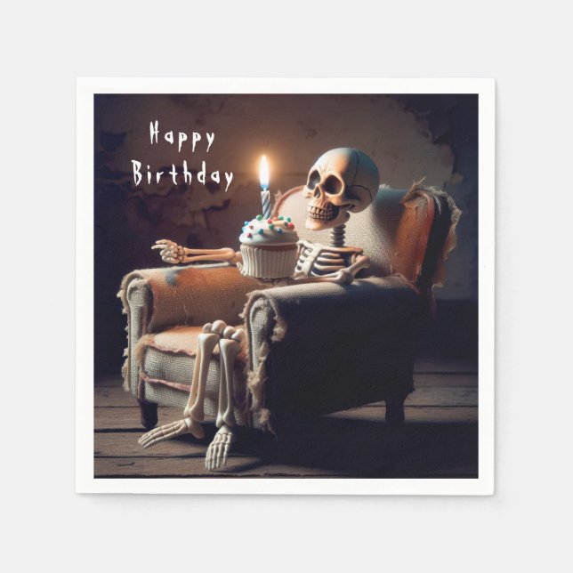 Guardanapo De Papel Halloween Birthday Skeleton (Frente)