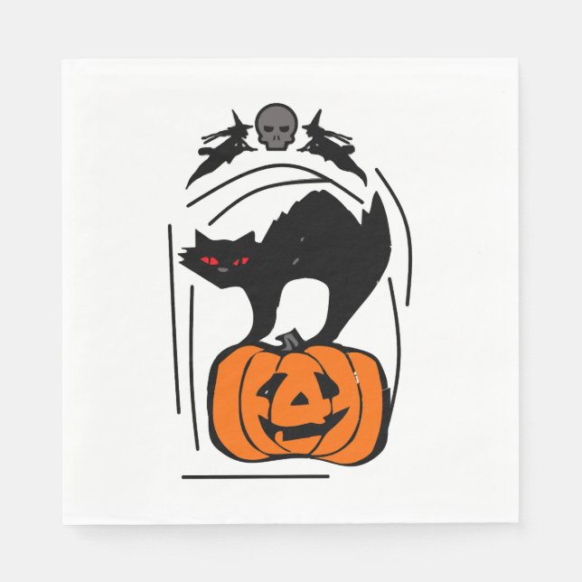 Guardanapo De Papel Halloween. Black cat. (Frente)