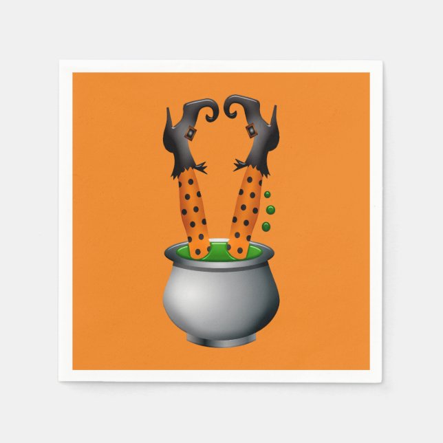 Guardanapo De Papel Halloween, bruxa engraçada laranja e engraçada (Frente)