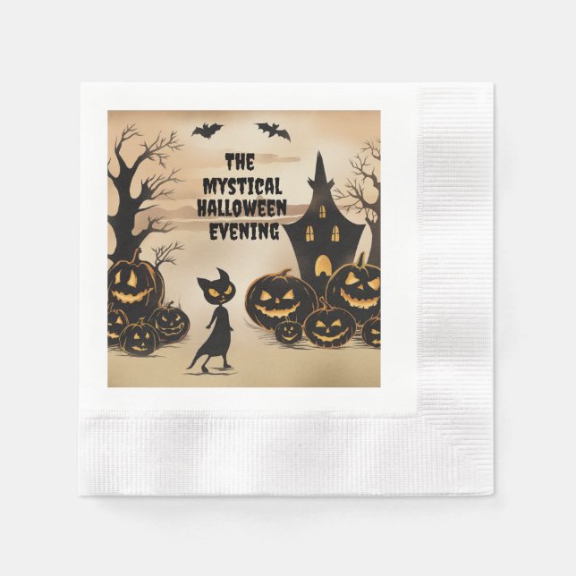 Guardanapo De Papel Halloween Cat e Casa Assombrada (Frente)