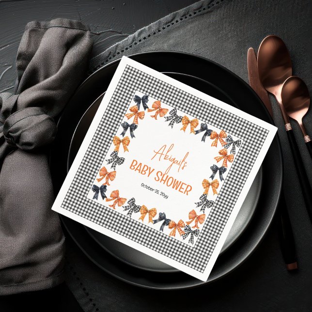 Guardanapo De Papel Halloween Coquette Black | Chá de fraldas de Arcos (Halloween Coquette Black | Orange Bows Girl Baby Shower Paper Napkins)