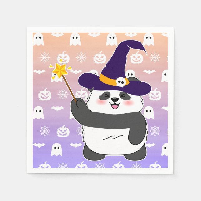 Guardanapo De Papel Halloween Cute Baby Panda Witic Wand (Frente)