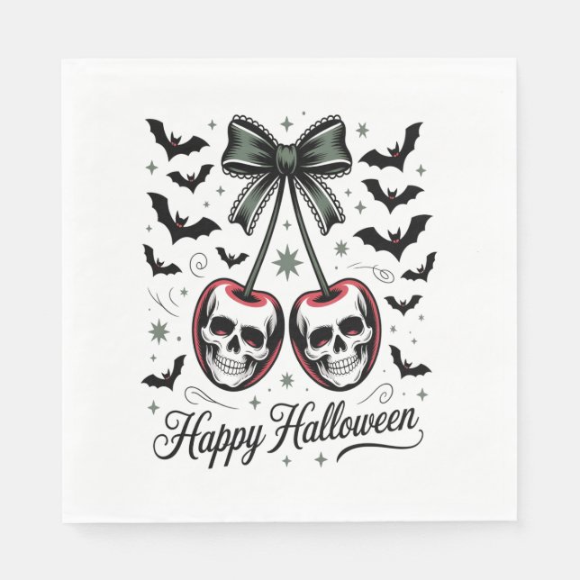 Guardanapo De Papel Halloween de cereja do crânio gótico (Frente)
