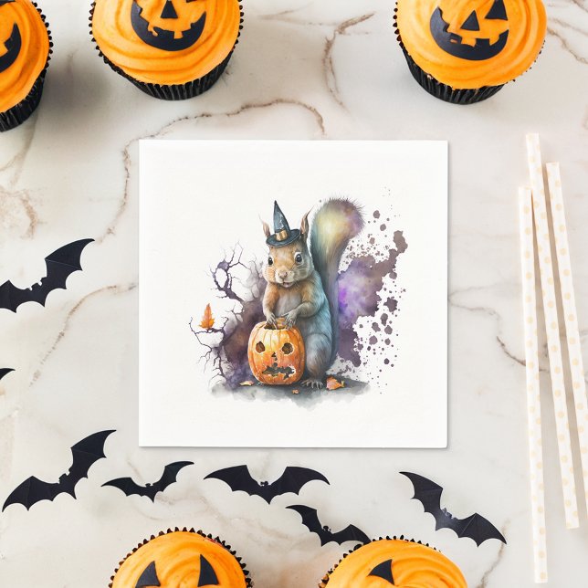 Guardanapo De Papel Halloween de Esquilo de Aquarela (Criador carregado)