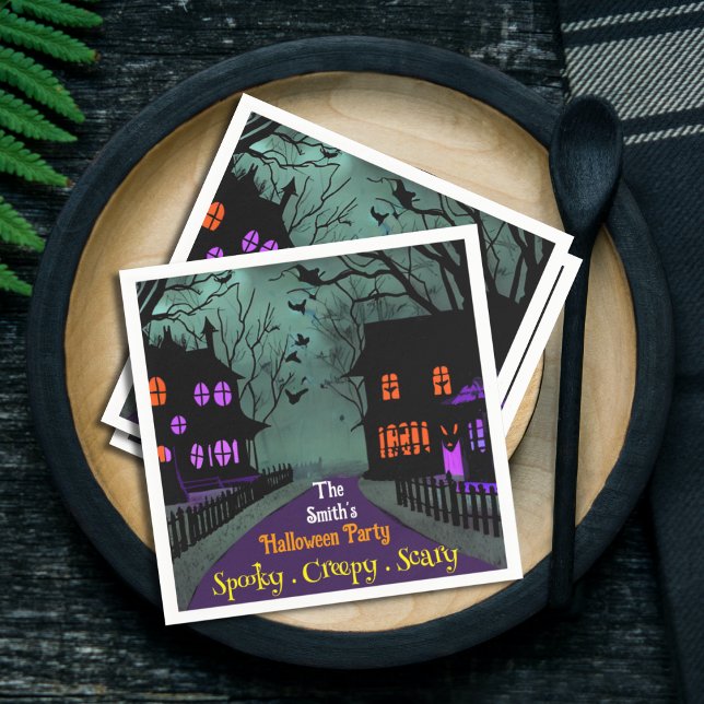 Guardanapo De Papel Halloween de Texto Personalizado da Rua Spooky (Criador carregado)