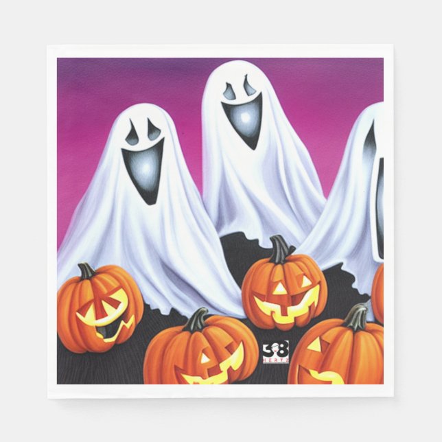 Guardanapo De Papel Halloween Fantasmas e Pumpkins (Frente)