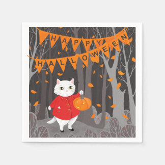 Guardanapo De Papel     Halloween Gatinho Fofo & Jack o lantern 