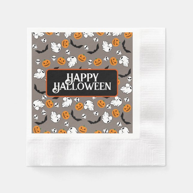 Guardanapo De Papel Halloween Ghost Bats Skull Pumpkin (Frente)