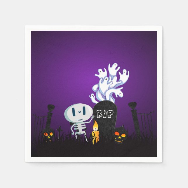 Guardanapo De Papel Halloween Graveyard Spooky Esqueleto Bonito e Fant (Frente)