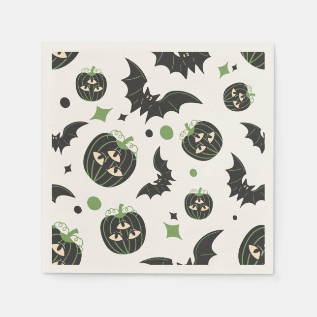 Guardanapo De Papel Halloween Moderno de 3 Olhos de Pumpkin e Bats (Frente)