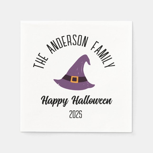 Guardanapo De Papel Halloween Purple Witch Hat Nome Personalizado (Frente)