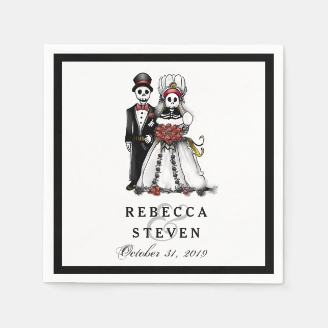 Guardanapo De Papel Halloween Skeletons Red Names Casamento Napkins (Frente)
