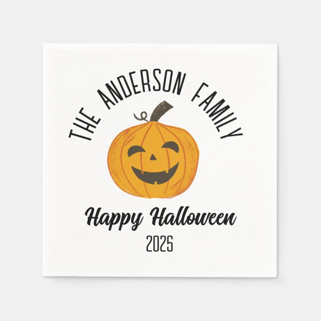 Guardanapo De Papel Halloween Sorrindo Abóbora Cara de Abóbora Nome Pe (Frente)
