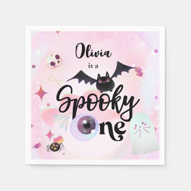 Guardanapo De Papel Halloween Spooky ONE primeiro aniversario rosa (Frente)