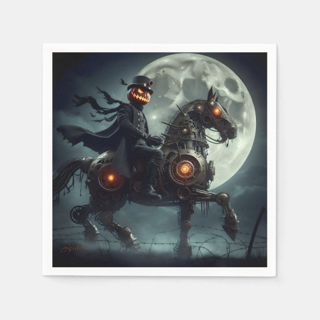 Guardanapo De Papel Halloween Steampunk Cavaleiro Sem Cabeça (Frente)