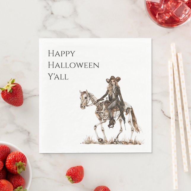Guardanapo De Papel Halloween Western Cowgirl Skeleton Horse (Insitu)