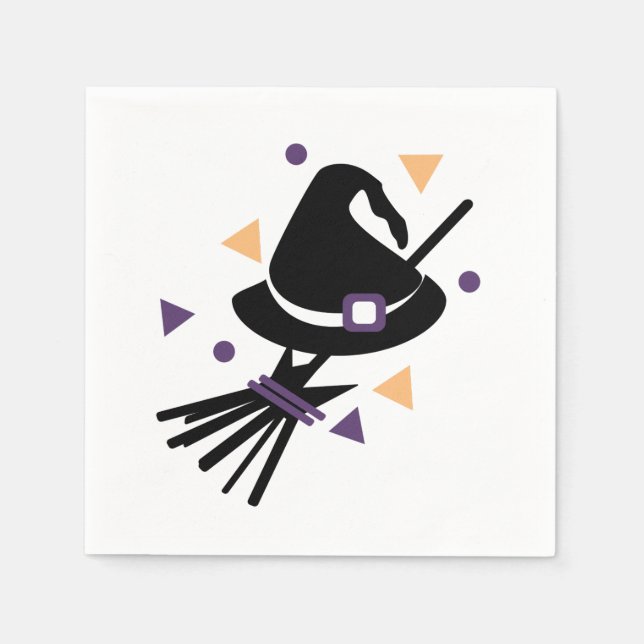 Guardanapo De Papel Halloween Witch Hat e Broom | Confetti (Frente)