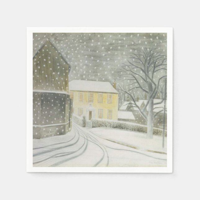 Guardanapo De Papel Halstead Road em Snow (por Eric Ravilious) (Frente)