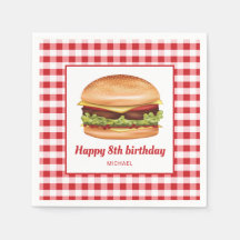 Hamburger Sobre Padrão Vermelho Gingham Feliz Aniv