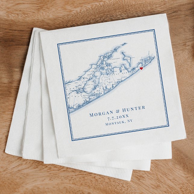 Guardanapo De Papel Hamptons Montauk Elegant Wedkins (Custom Montauk napkins for a wedding in the Hamptons add an elegant touch to cocktail hour.)