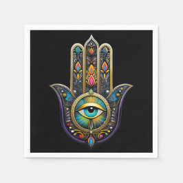 Guardanapo De Papel Hamsa Preto Colorido com Terceiro Olho Turquesa