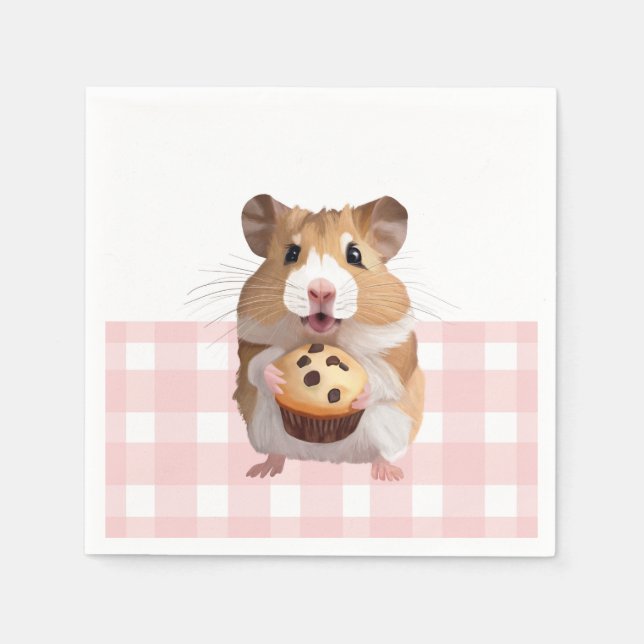 Guardanapo De Papel Hamster Bonito Com Gingham Rosa De Muffin (Frente)