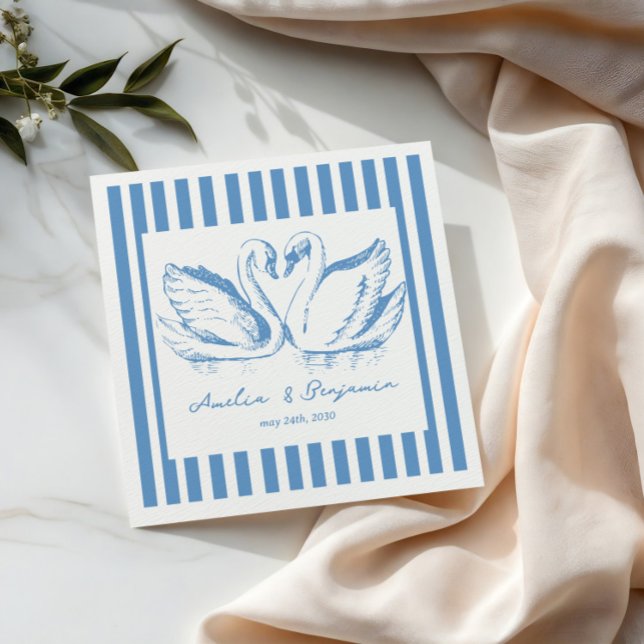 Guardanapo De Papel hand drawn Blue Couple Swan Whimsical Wedding (Criador carregado)