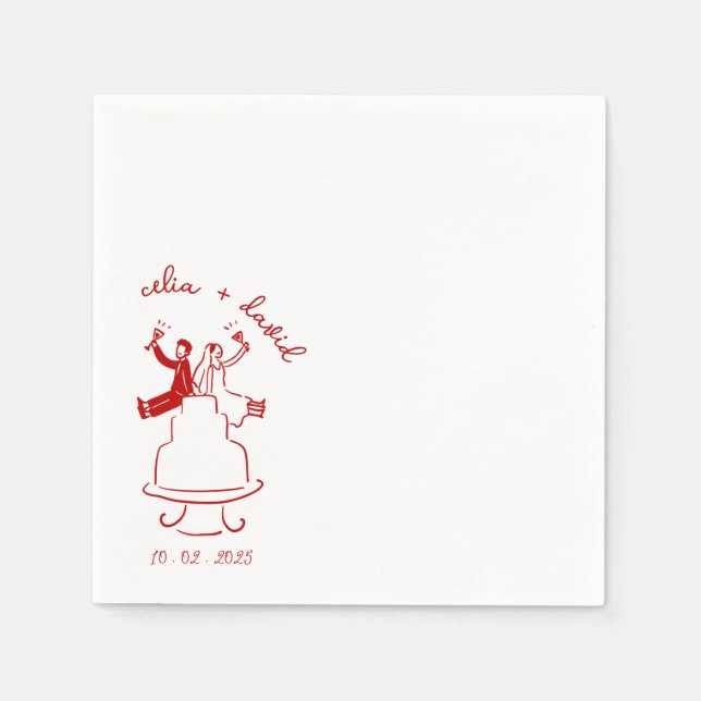 Guardanapo De Papel Hand Drawn Bride and Groom wadding (Frente)