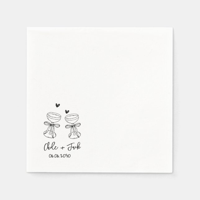 Guardanapo De Papel Hand Drawn Champagne Glass Wedding Napkins (Frente)