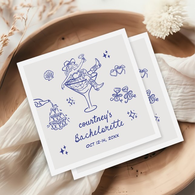 Guardanapo De Papel Hand Drawn Cowgirl Bachelorette Weekend (Criador carregado)