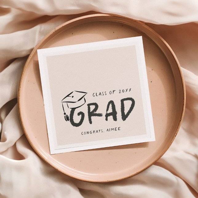 Guardanapo De Papel Hand-Drawn Graduation Cap Doodle Handwritten  (grad party napkins with bold handwritten text and hand-drawn doodle graduation cap)