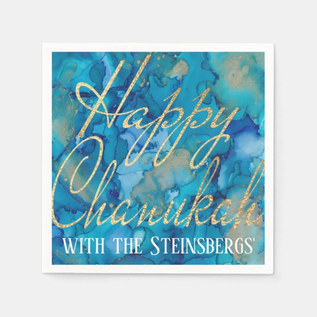 Guardanapo De Papel Hanukkah Blues e Golds (Frente)