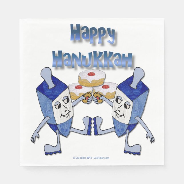 Guardanapo De Papel Hanukkah Dancing Dreidels e Jelly Doughnut (Frente)