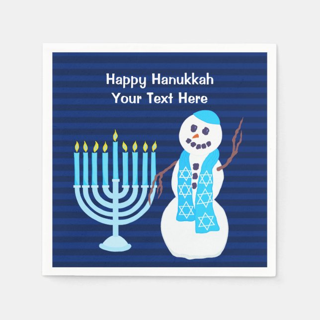 Guardanapo De Papel Hanukkah Judeu Snowman Blue Menorah Party Decência (Frente)