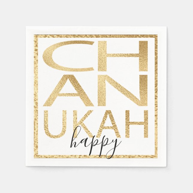Guardanapo De Papel Hanukkah Napkin Personaliza Chanukah Happy Dourado (Frente)