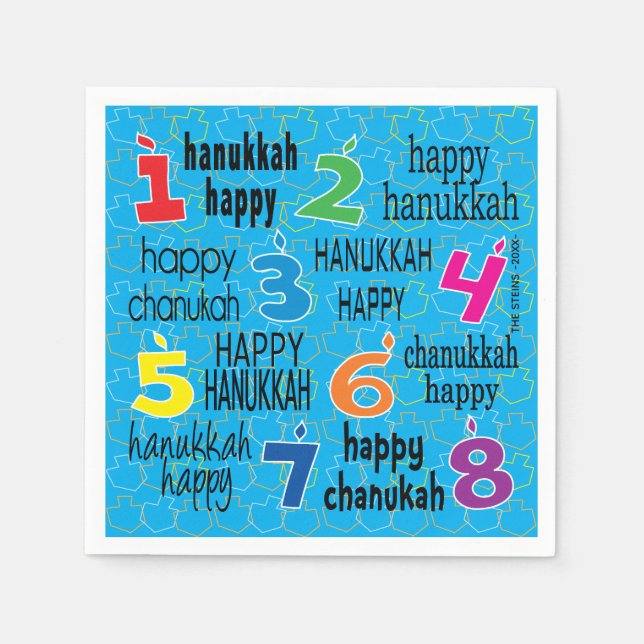 Guardanapo De Papel Hanukkah Napkin Personaliza "Hanukkah Happy/Blue" (Frente)
