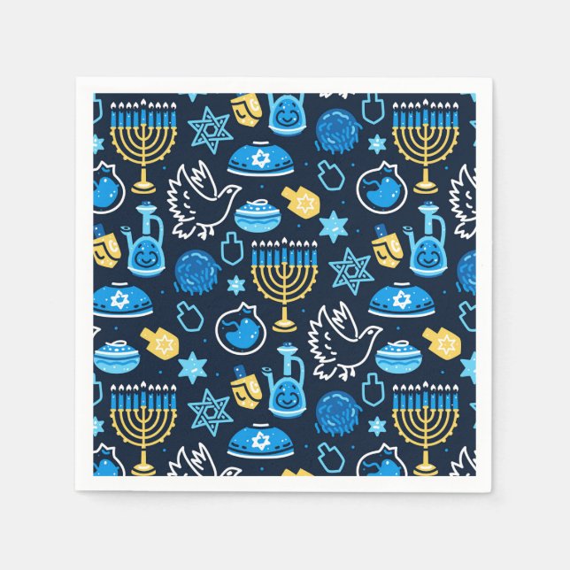 Guardanapo De Papel Hanukkah - Símbolos Padrão Azul (Frente)