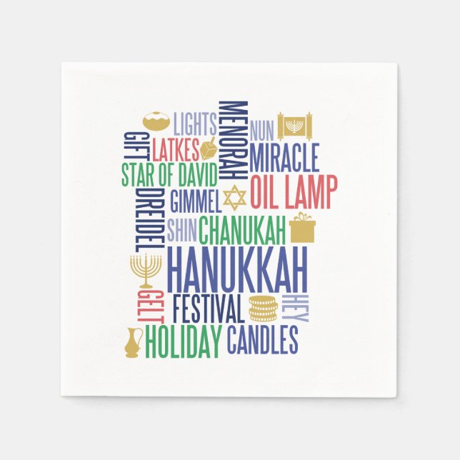 Guardanapo De Papel Hanukkah Words Holiday Paper Napkins (Frente)