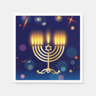 Guardanapo De Papel Hanukkiah Feliz Hanukkah Menorá Judaica Dourada