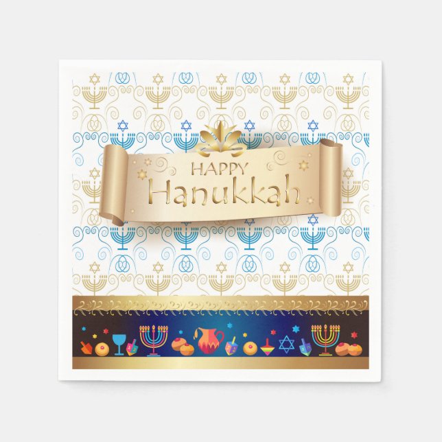 Guardanapo De Papel Hanukkiah Happy Hanukkah Jewish dreidel Menorah (Frente)