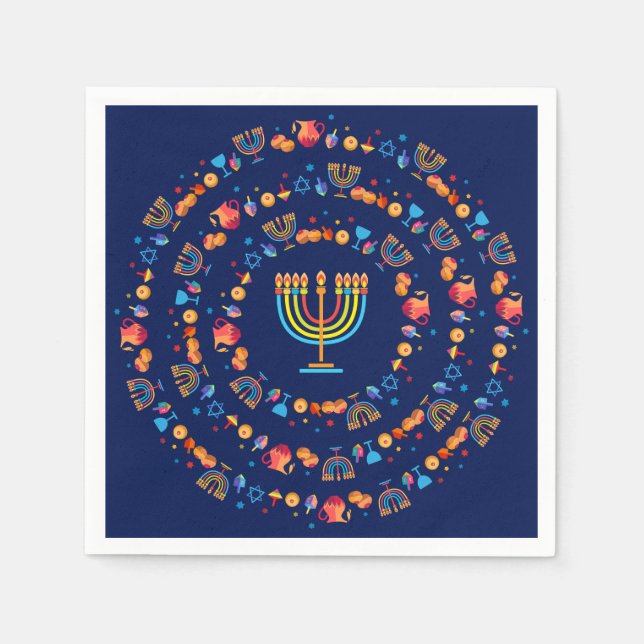 Guardanapo De Papel Hanukkiah Happy Hanukkah Jewish dreidel Menorah (Frente)
