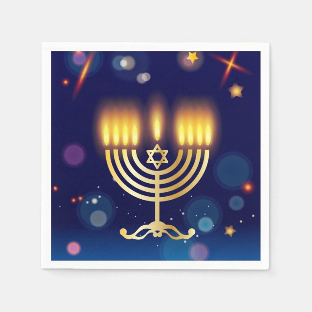 Guardanapo De Papel Hanukkiah Happy Hanukkah Jewish Gold Menorah (Frente)