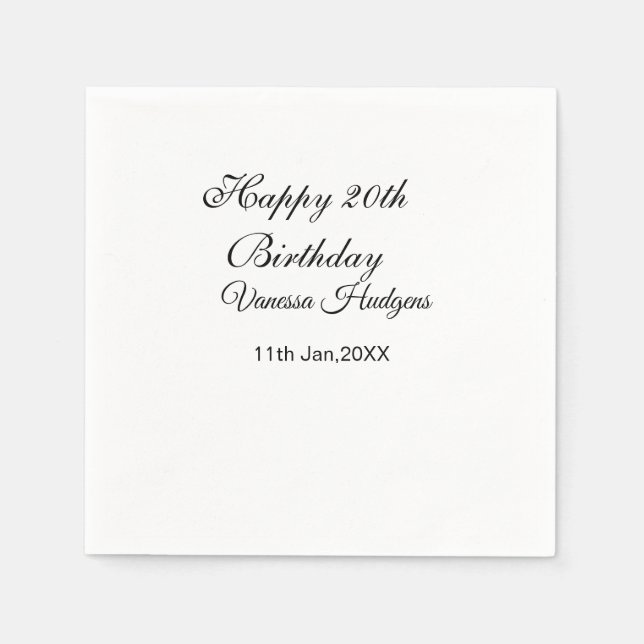 Guardanapo De Papel Happy 20th birthday name date simple minimal  (Frente)