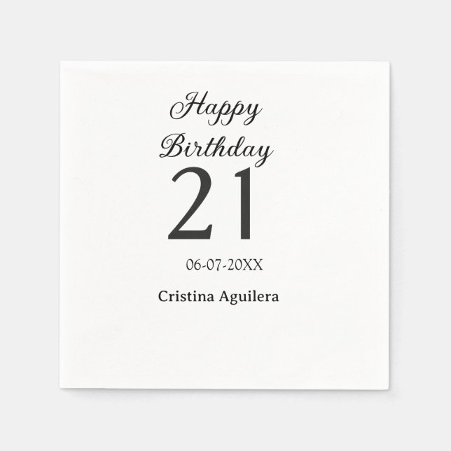 Guardanapo De Papel Happy 21st birthday bold letter simple name minima (Frente)
