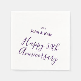 Guardanapo De Papel Happy 50th anniversary purple name year simple 