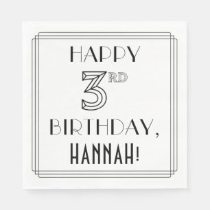 Guardanapo De Papel HAPPY ANIVERSÁRIO DE 3 ANOS; Art Deco Style; Custo