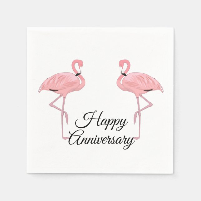 Guardanapo De Papel Happy Anniversary Classic Pink Flamingos (Frente)