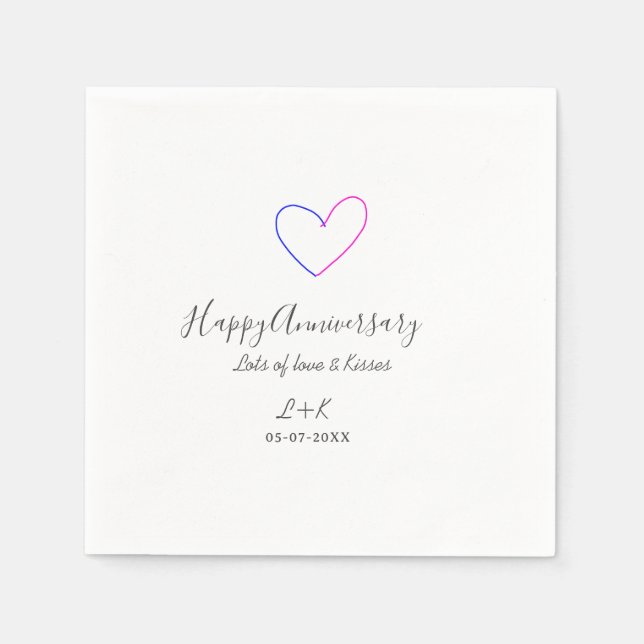 Guardanapo De Papel Happy anniversary pink blue heart name date simple (Frente)